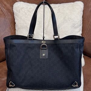 Authentic Gucci Large Abbey Tote in Black Signature Monogram Shoulder Bag Purse